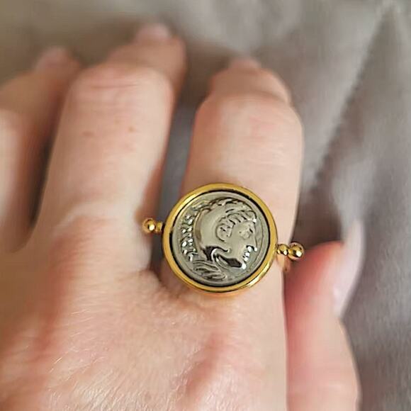Gold Greek Roman Signet Ring Flip Zeus Hercules Unisex Double Sided Disc God… - Picture 3 of 7